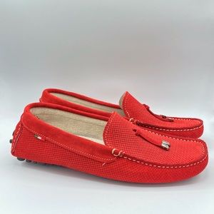 Umberto Carro Positano Italian Suede Penny Loafers Red Driving Shoes w/ Tassels